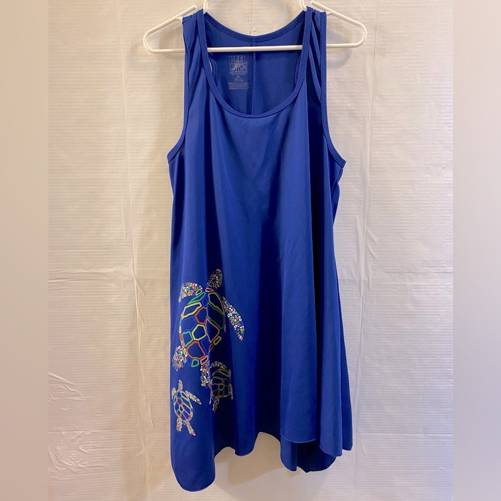 Reel Time Mama Turtle Cover Up Racer Back in Blue With Multicolor Turtle…